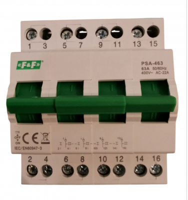 Przełącznik sieć-agregat modułowy 4P 1-0-2 63A PSA-463 F&F